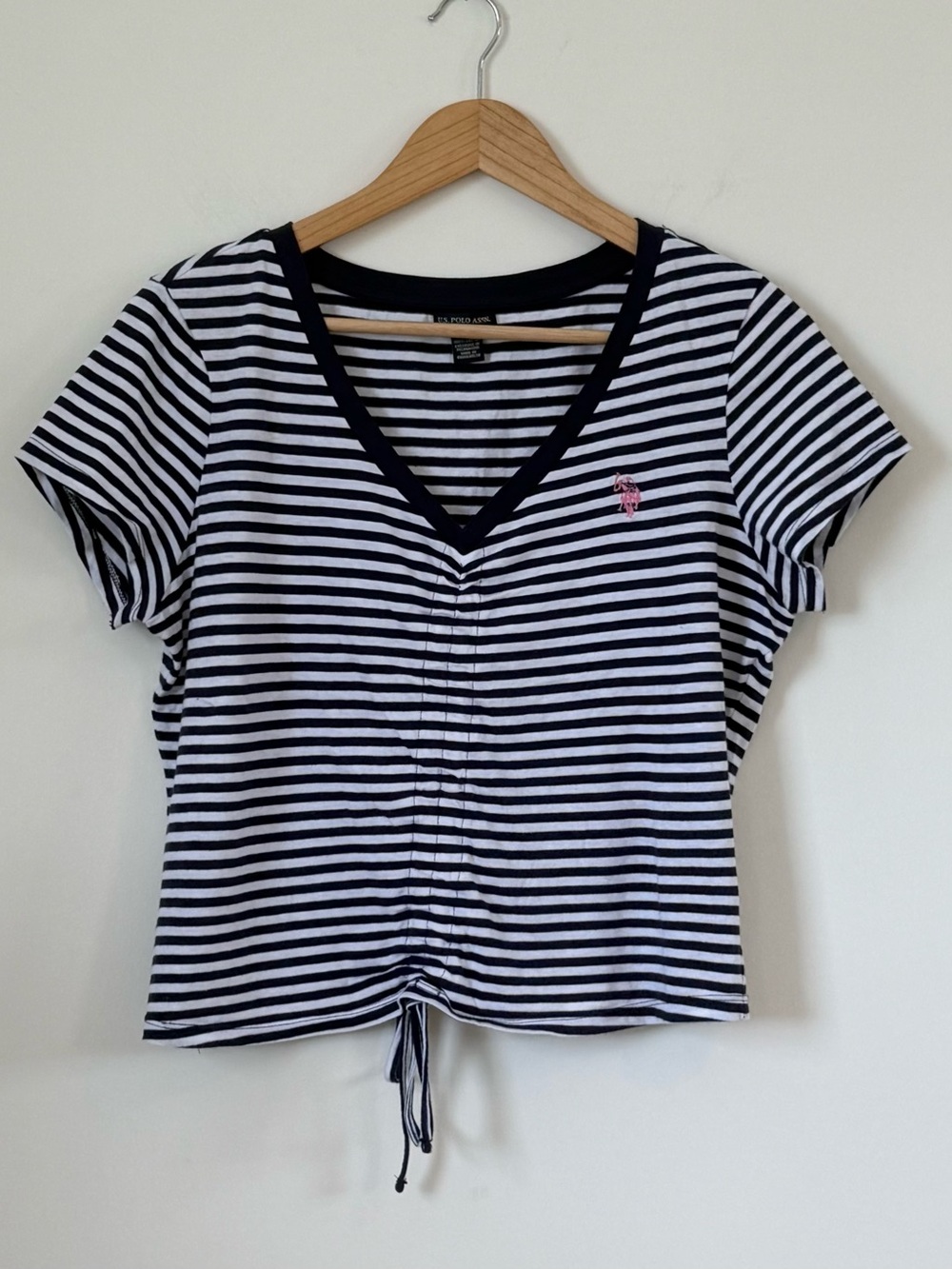 U.S. Polo Assn. Coastal Navy & White Striped V-Neck Crop Top